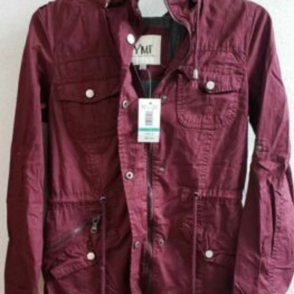 YMI Red Utility Jacket with Collared Neckline and Long Sleeves